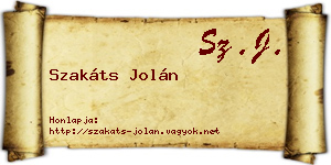 Szakáts Jolán névjegykártya